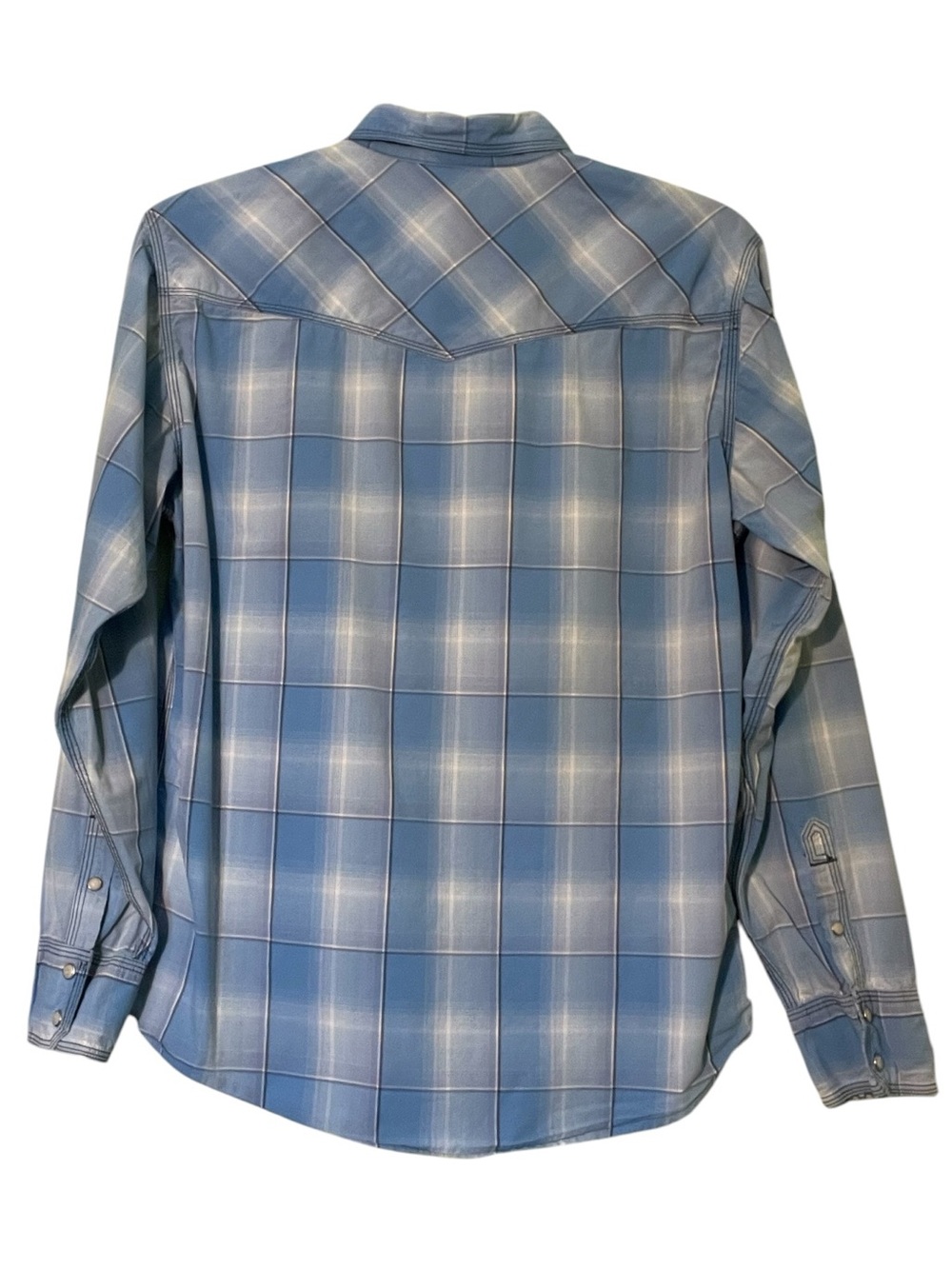 Wrangler Blue Plaid Western Button-Down Shirt. Size large GUC - Picture 6 of 9